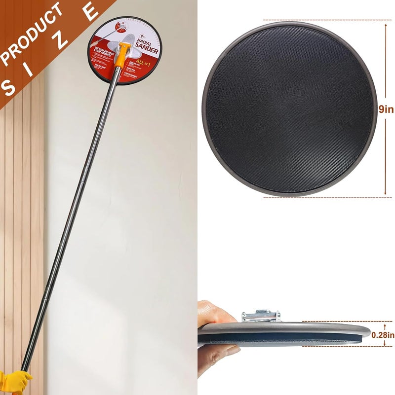 Tonmp 9" Drywall Sander with 360° Swivel Head - Premium Manual Hand Sander for Walls & Ceilings - Hook & Loop Sanding Pad for Smooth Wall Cleaning, Polishing & Drywall Repair - Image 2